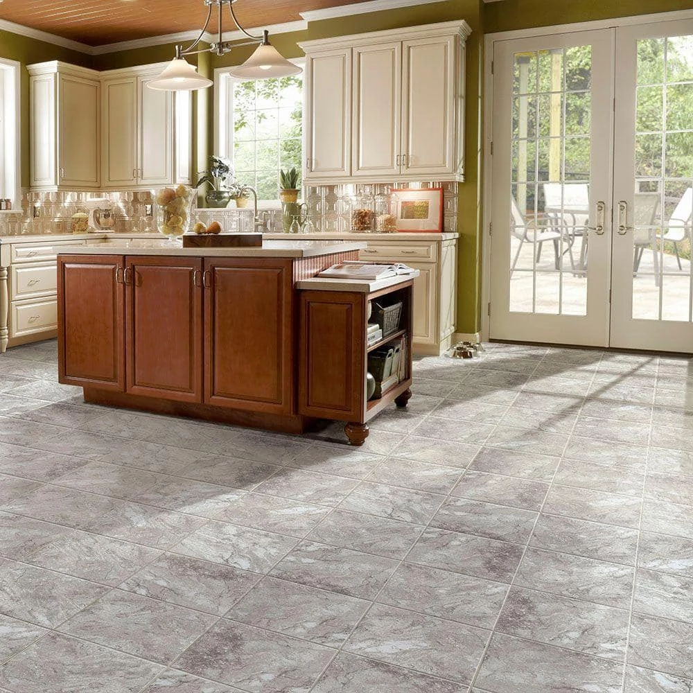 Groutable 18 in. x 18 in. White and Grey Travertine Peel and Stick Vinyl Tile (36 sq. ft. / case) by TrafficMaster - Image 2